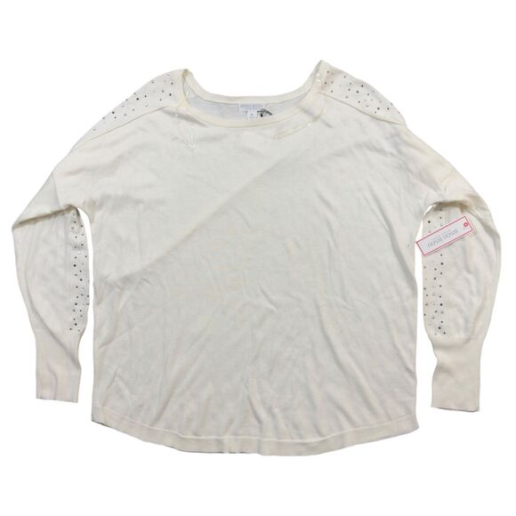 Bisou Bisou Michele Bohbot Sweater Women's XL Cream Studded Long Sleeve Pullover - Picture 1 of 8